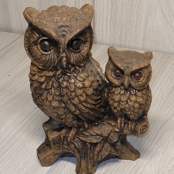 Vintage Perched Pair Of Owl Figurines Retro Mom And Baby 7" Porcelain/Ceramic - Picture 4 of 8